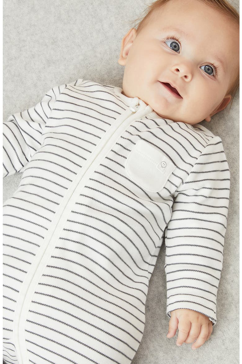 Clever Zip Stripe Fitted One-Piece Pajamas, Alternate, color, GRAY STRIPE