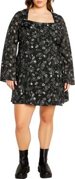 City Chic Emmie Floral Print Long Sleeve Minidress