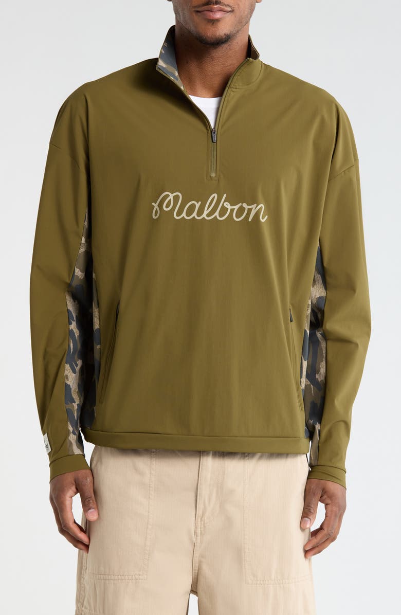 Malbon Golf Tour Divot Quarter-Zip Camouflage Jacket, Main, color, Bark Camo
