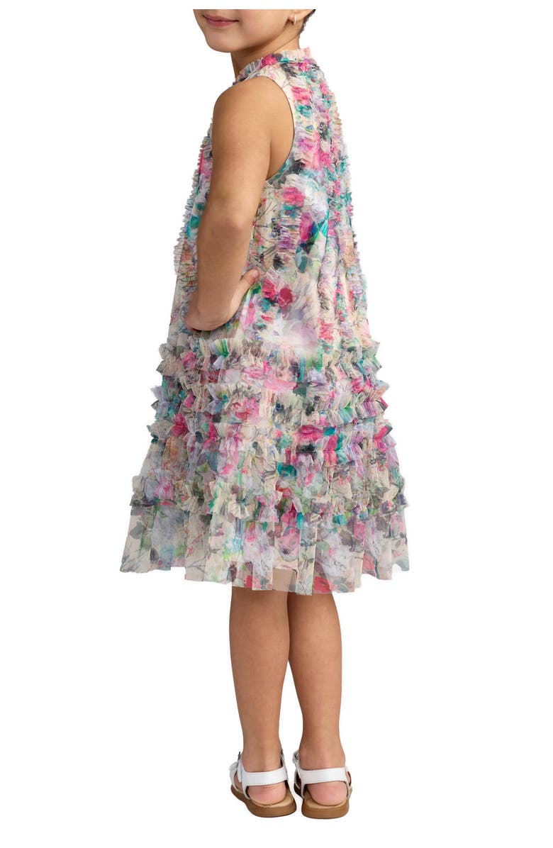 Mac Duggal Girls Mesh Floral Print A-Line Dress, Alternate, color, Nude Multi