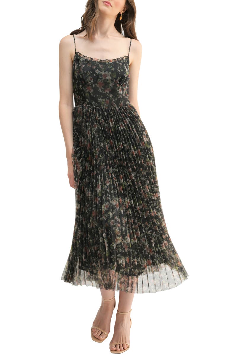 Lush Floral Pleated Midi Dress, Main, color,