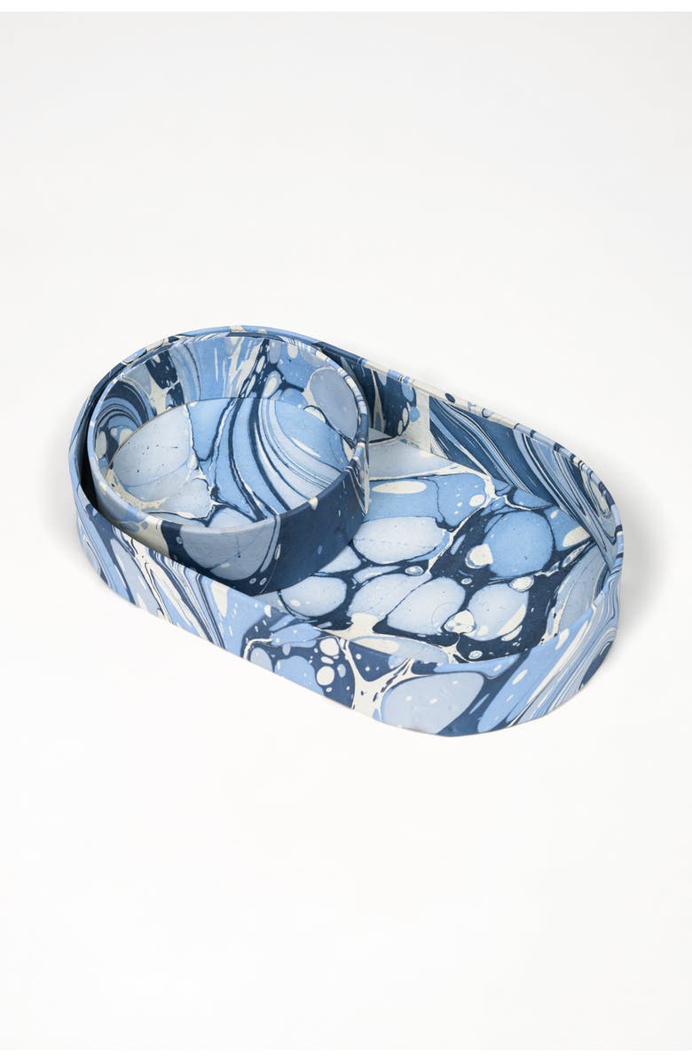 Inner Child Nesting Hand-Marbled Oval Desk Tray Set, Alternate, color, Ocean Wave