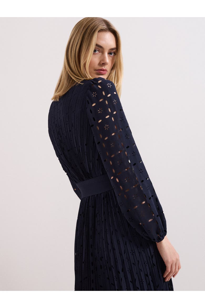 Marina Pleated Midi Dress, Alternate, color, Navy