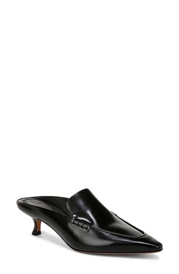Vince Samy Pointed Toe Kitten Heel Loafer Mule In Black