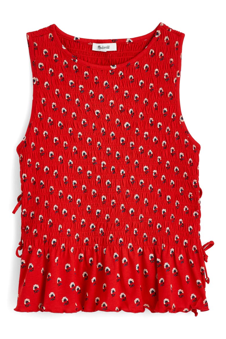 Side Tie Smocked Tank, Main, color, ENAMEL RED