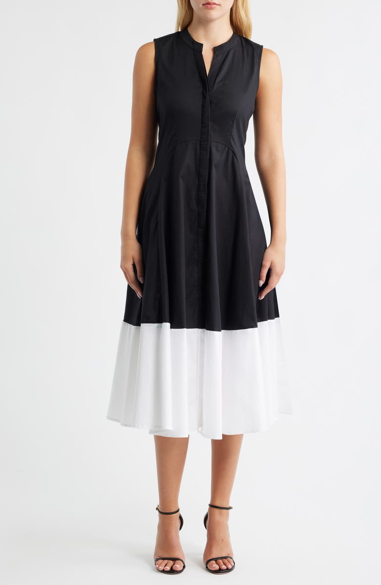 Halogen<sup>®</sup> Colorblock Sleeveless Cotton Dress, Main, color, Rich Black