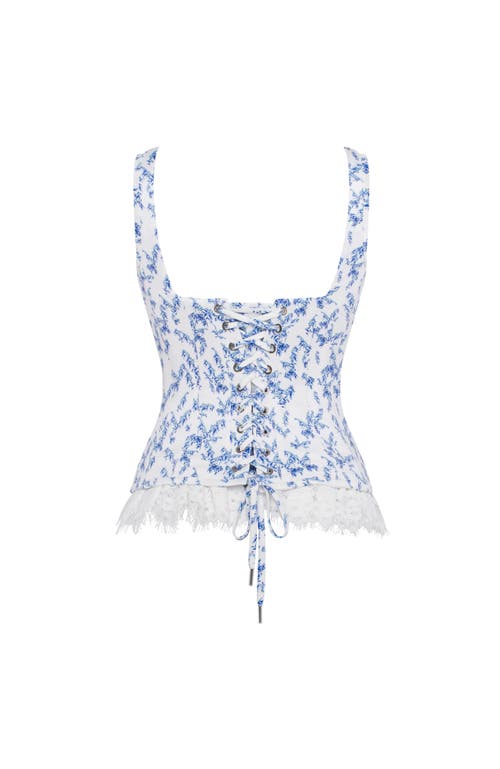 Milla Blue Lavender Corset On Straps With Bows And Ribbon Lacing In White