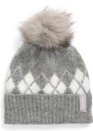 Calvin Klein Argyle Faux Fur Pompom Beanie