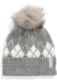 Calvin Klein Argyle Faux Fur Pompom Beanie