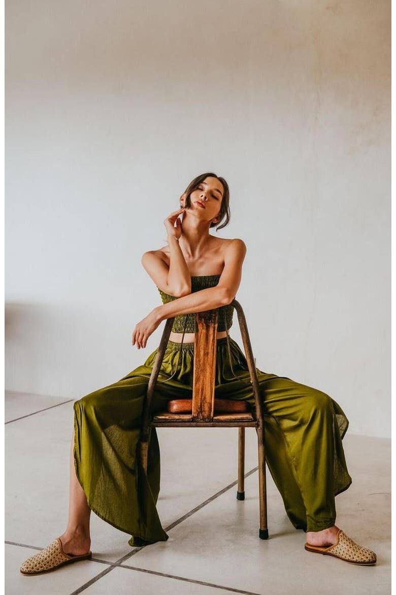 Judith Side Split Pants with Matching Tube Top, Alternate, color, Green