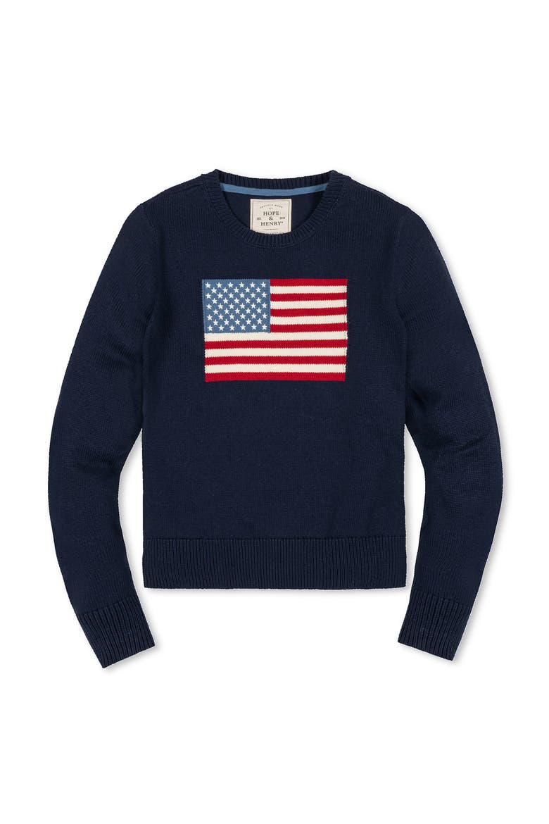 Women's Organic Crew Neck Flag Sweater, Alternate, color, Navy Flag