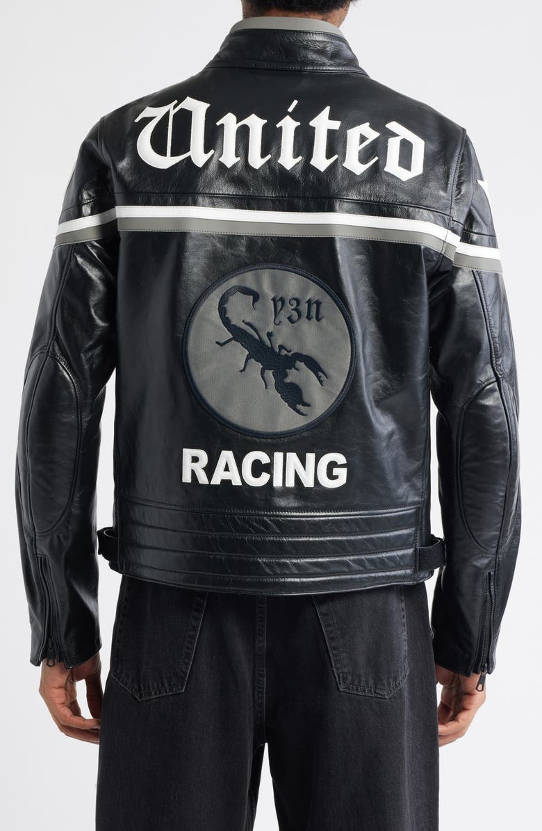 Y-3 NBHD Leather Racer Jacket, Alternate, color, Black