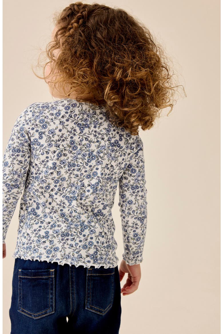 Kids' Ditsy Floral Long Sleeve Rib Top, Alternate, color, ECRU BLUE DITSY FLORAL