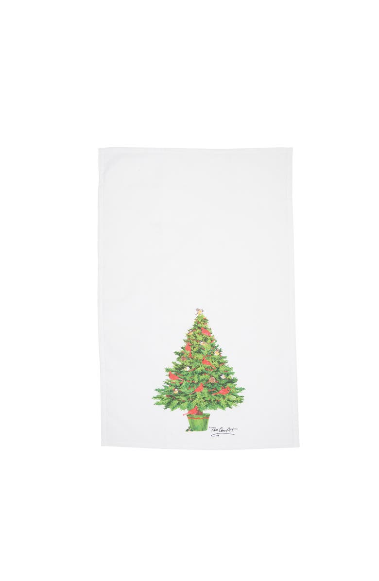 C&F Home Cardinal Yuletide Tree Printed Cotton Flour Sack Kitchen Towel, Main, color, White
