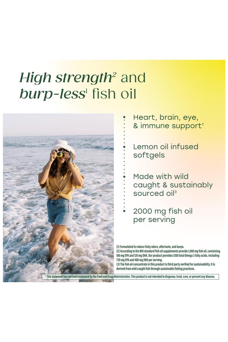 2000mg Fish Oil Omega 3, Burp-less & Lemon Oil Infused with 1200mg Epa & Dha Per Serving, 90 Softgels, Alternate, color, None
