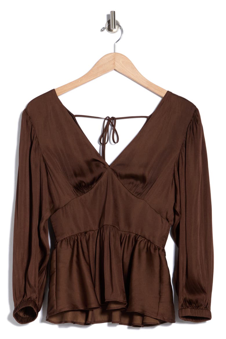 Savannah V-Neck Peplum Top, Main, color, ESPRESSO