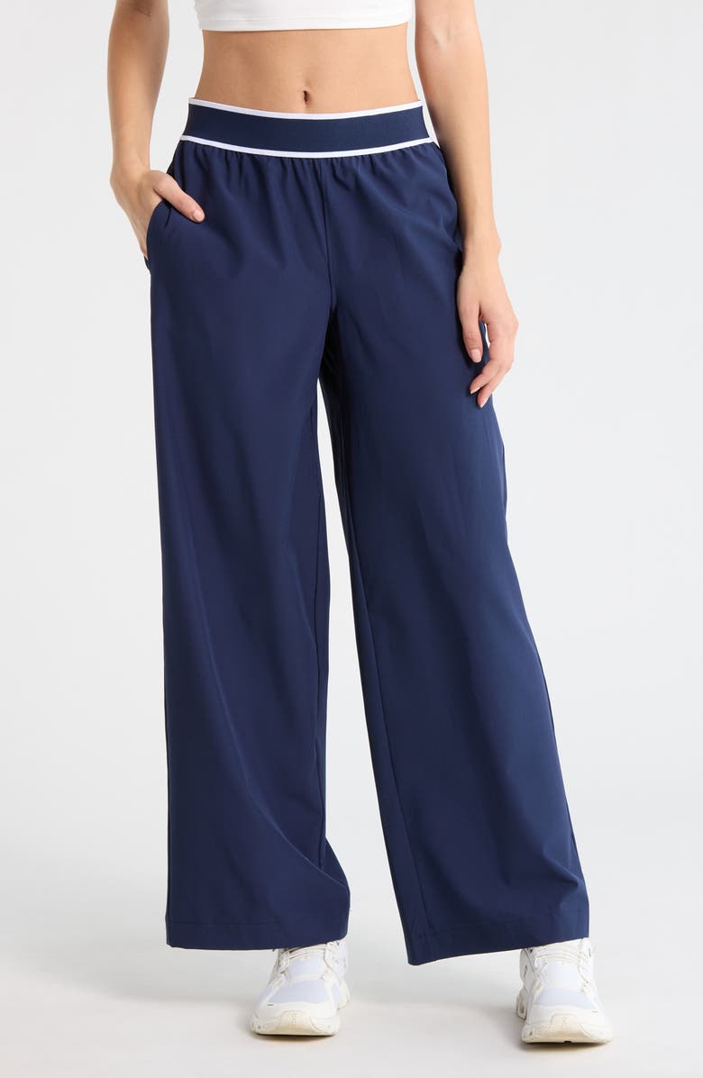 90 DEGREE BY REFLEX Warp X Wide Leg Pants, Main, color, Naval Blue/ White