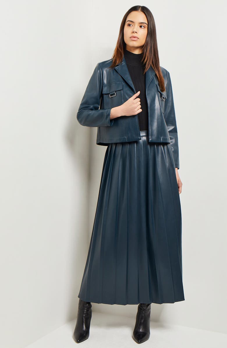 Misook Faux Leather Crop Blazer, Alternate, color, 