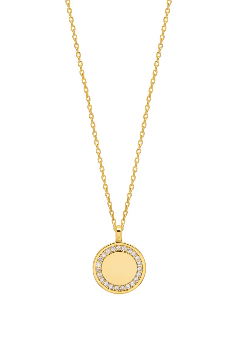 Cubic Zirconia Halo Coin Pendant Necklace, Main, color, GOLD