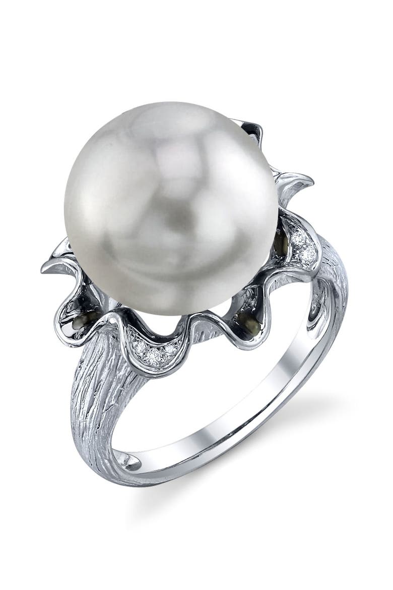 South Sea Pearl & Diamond Robin Ring, Main, color, White Gold