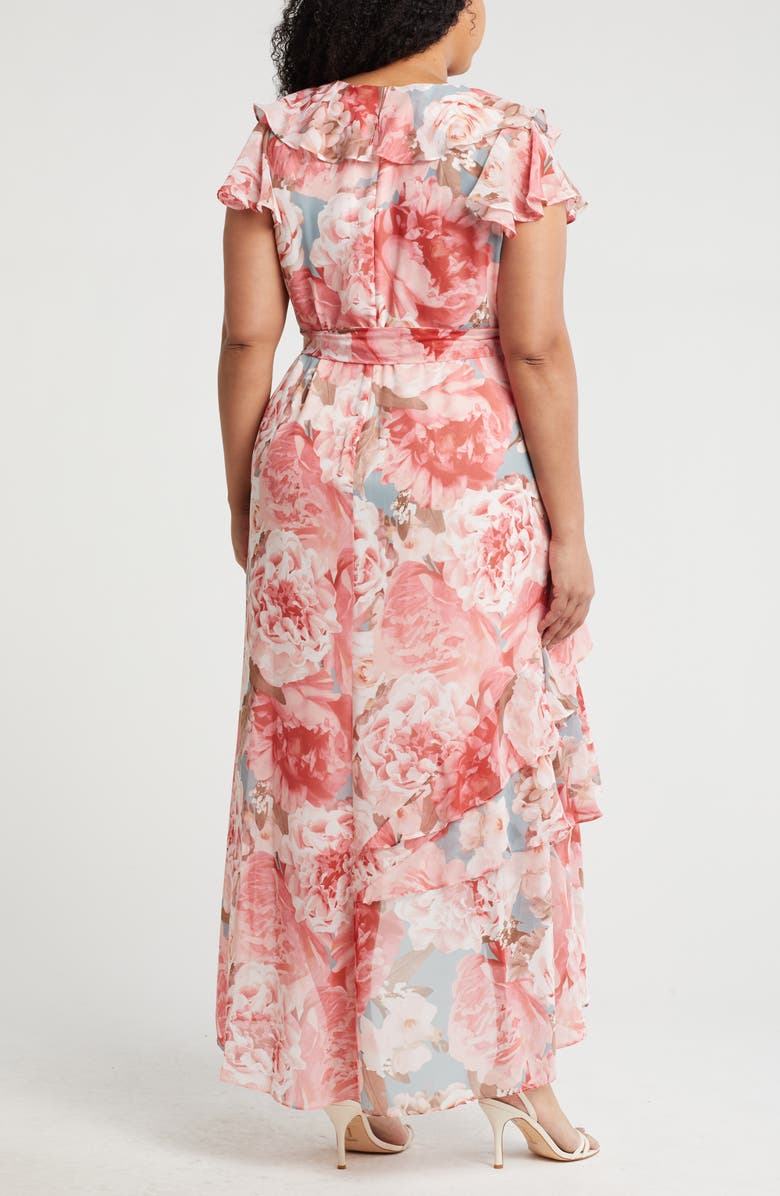 Eliza J Floral Short Sleeve Ruffle Maxi Dress, Alternate, color,