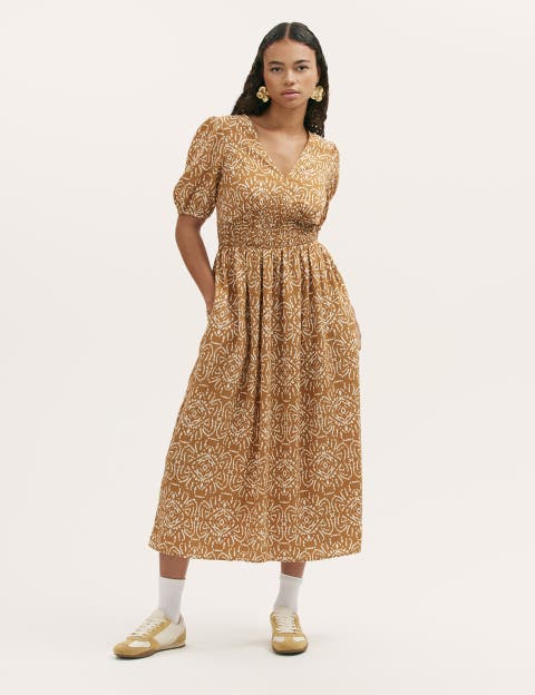 Kiara Printed V-Neck Midi Dress
