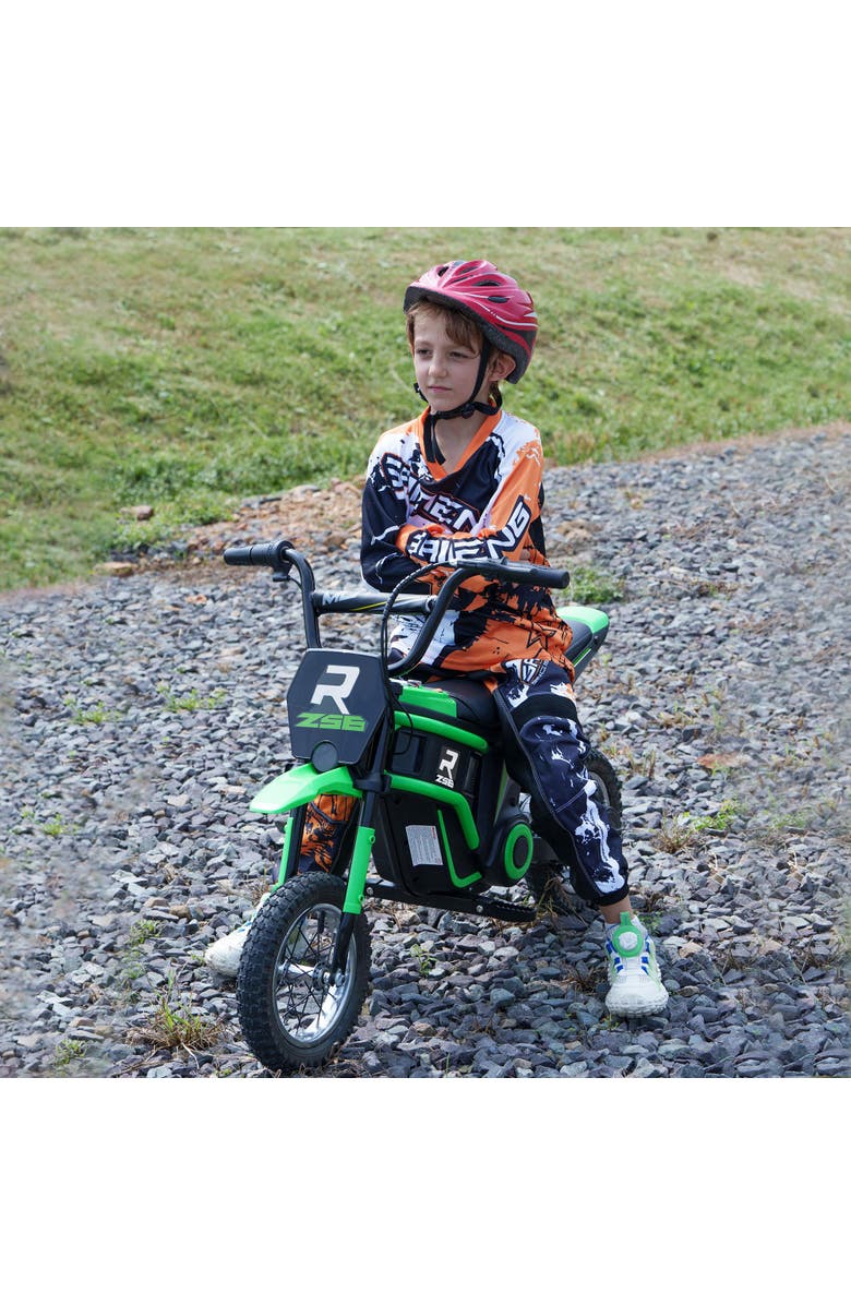 Aosom 24V 350W Electric Dirt Bike with Twist Grip Throttle, 15 MPH, Music Horn, Rear Suspension, Alternate, color, Green