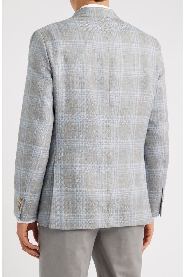 250th Capsule Myles Unconstructed Light Grey Plaid Slub Wool & Silk Blend Sport Coat, Alternate, color, GREY