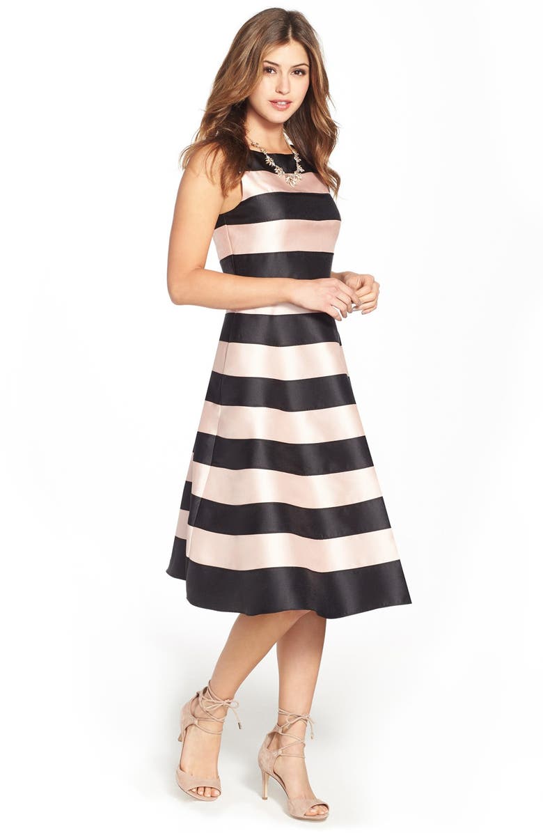 Adrianna Papell Stripe Mikado Midi Dress, Alternate, color,