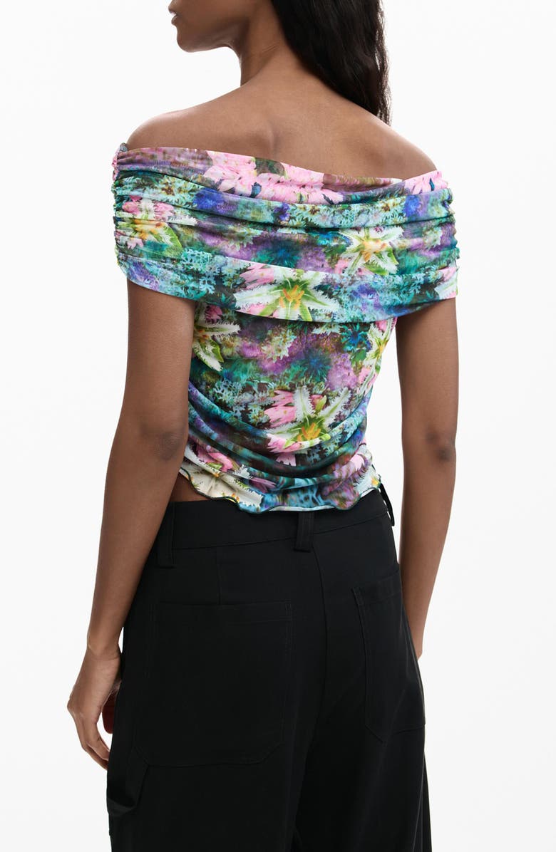 Desigual Off the Shoulder Stretch Mesh Top, Alternate, color, Green