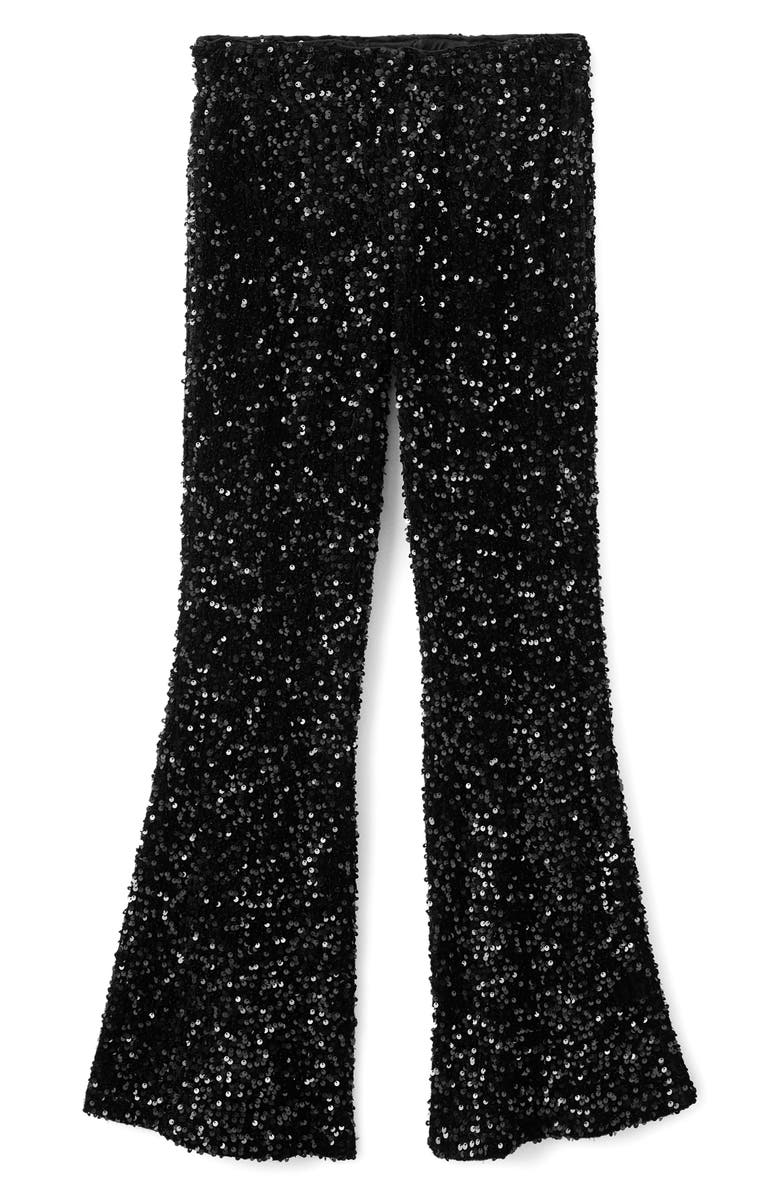 MANGO TEEN Sequin Flare Jeans, Main, color, Black