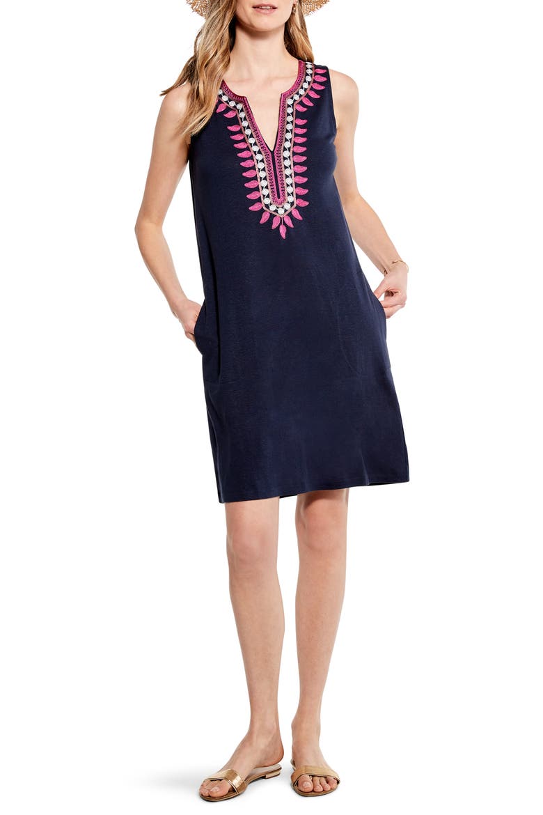 Retreat Embroidered Shift Dress, Main, color, INDIGO MULTI