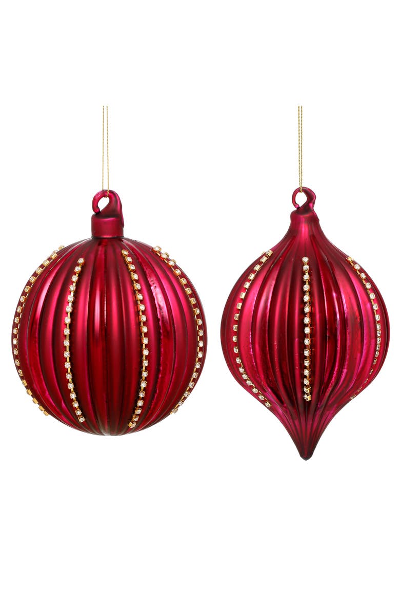 Festive Striped Ornament, Box of 6, Main, color, Ruby