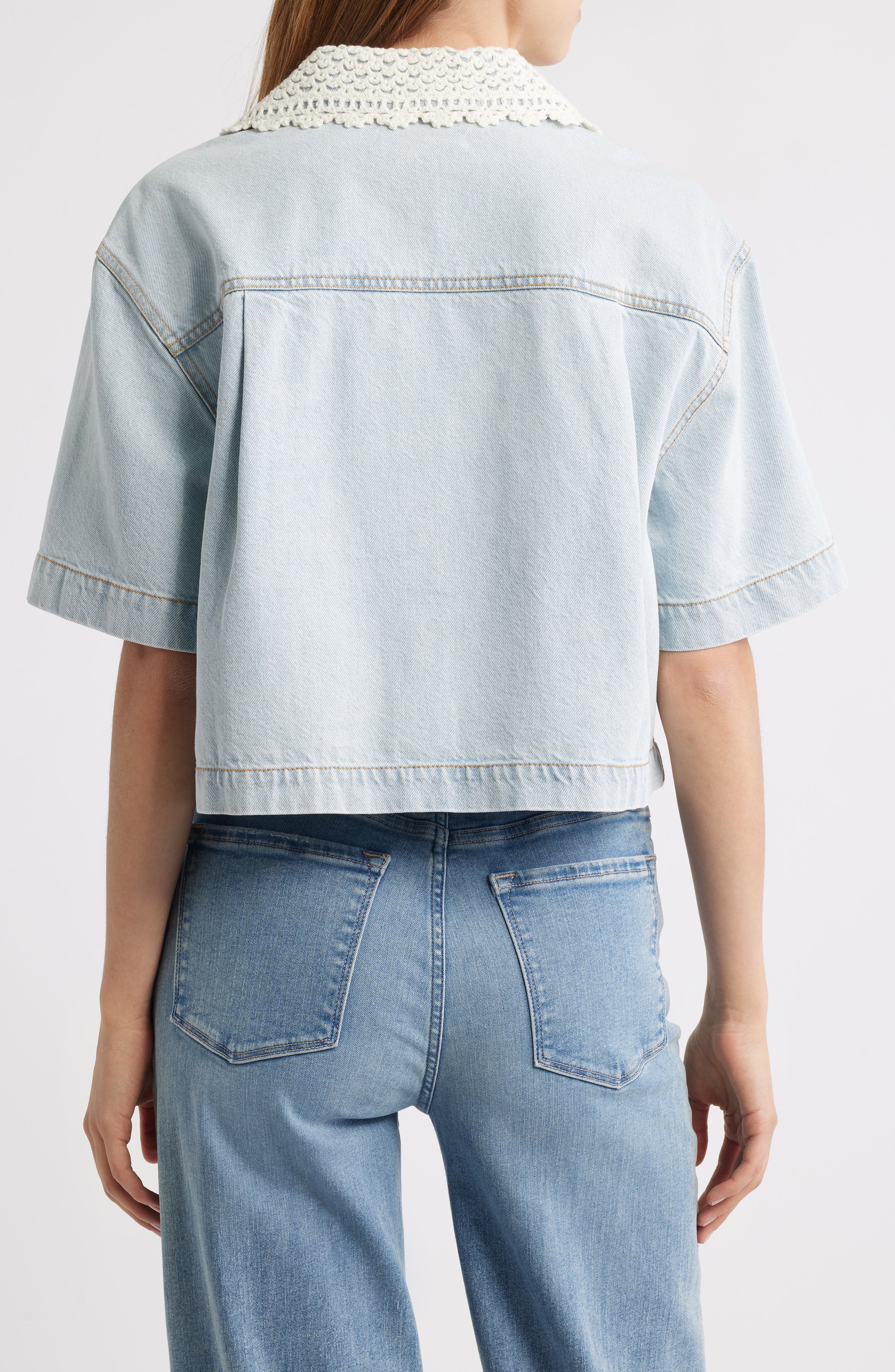 The Crochet Collar Crop Denim Shirt - image 2