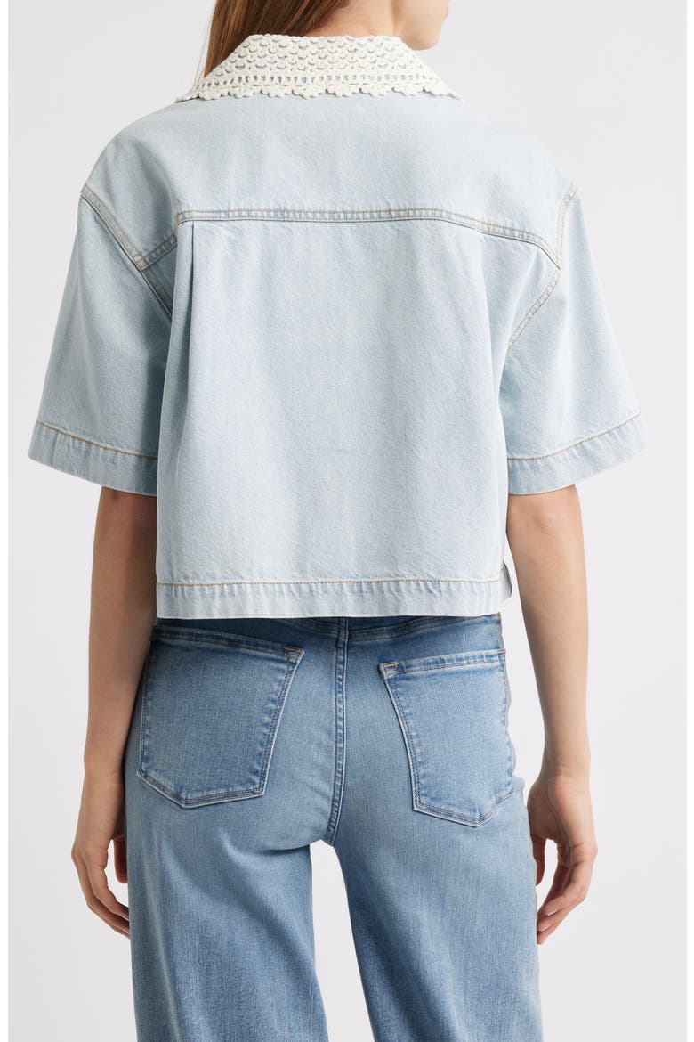 The Crochet Collar Crop Denim Shirt, Alternate, color, FLORIDA