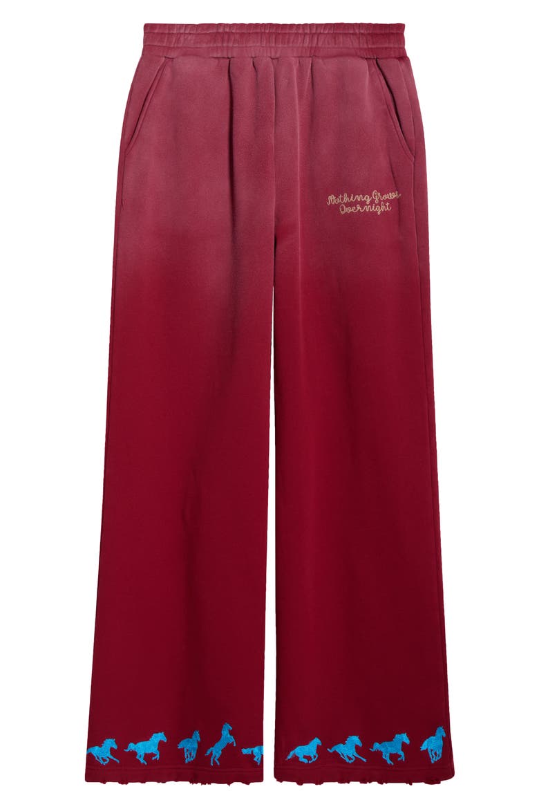 Running Horse Wide Leg Cotton Fleece Sweatpants, Alternate, color, MAROON