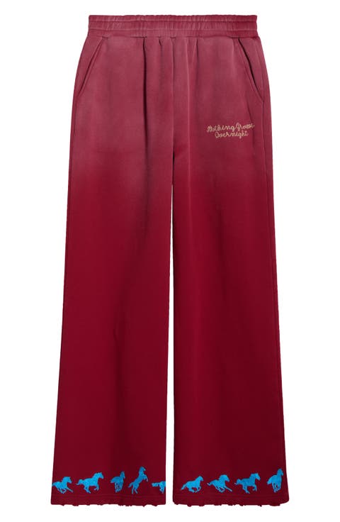 Running Horse Wide Leg Cotton Fleece Sweatpants
