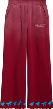 Nothing Grows Overnight Running Horse Wide Leg Cotton Fleece Sweatpants