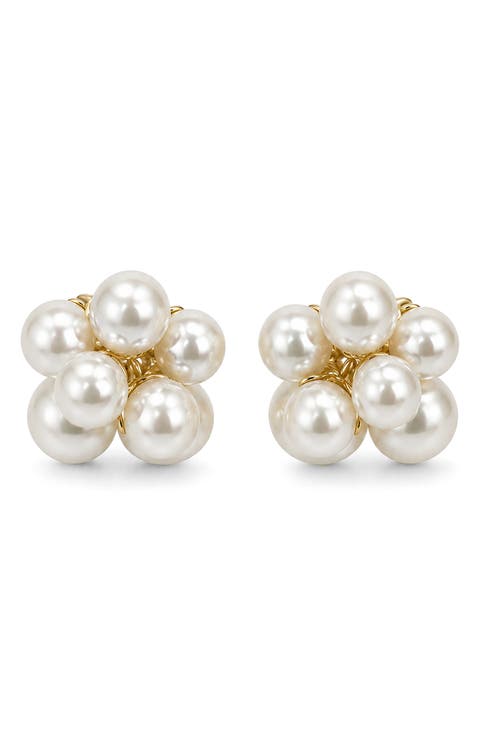 Imitation Pearl Cluster Stud Earrings