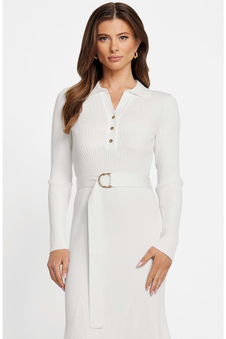 Agathe Rib Polo Midi Sweater Dress, Alternate, color, WHITE