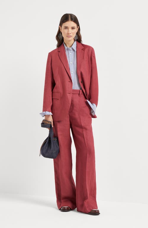 Brunello Cucinelli Hemp-linen Gabardine Loose Trousers In Red
