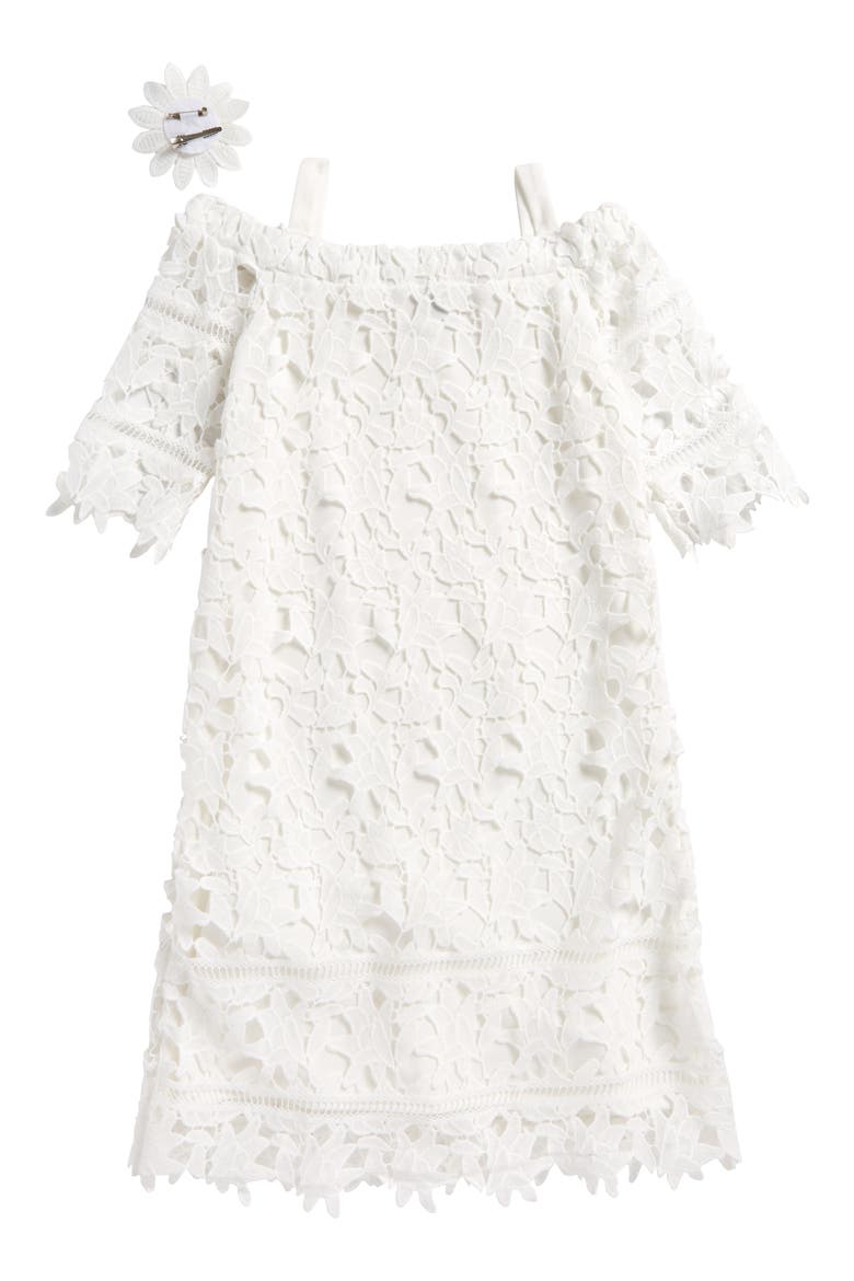 Lace Cold Shoulder Shift Dress, Alternate, color, WHITE