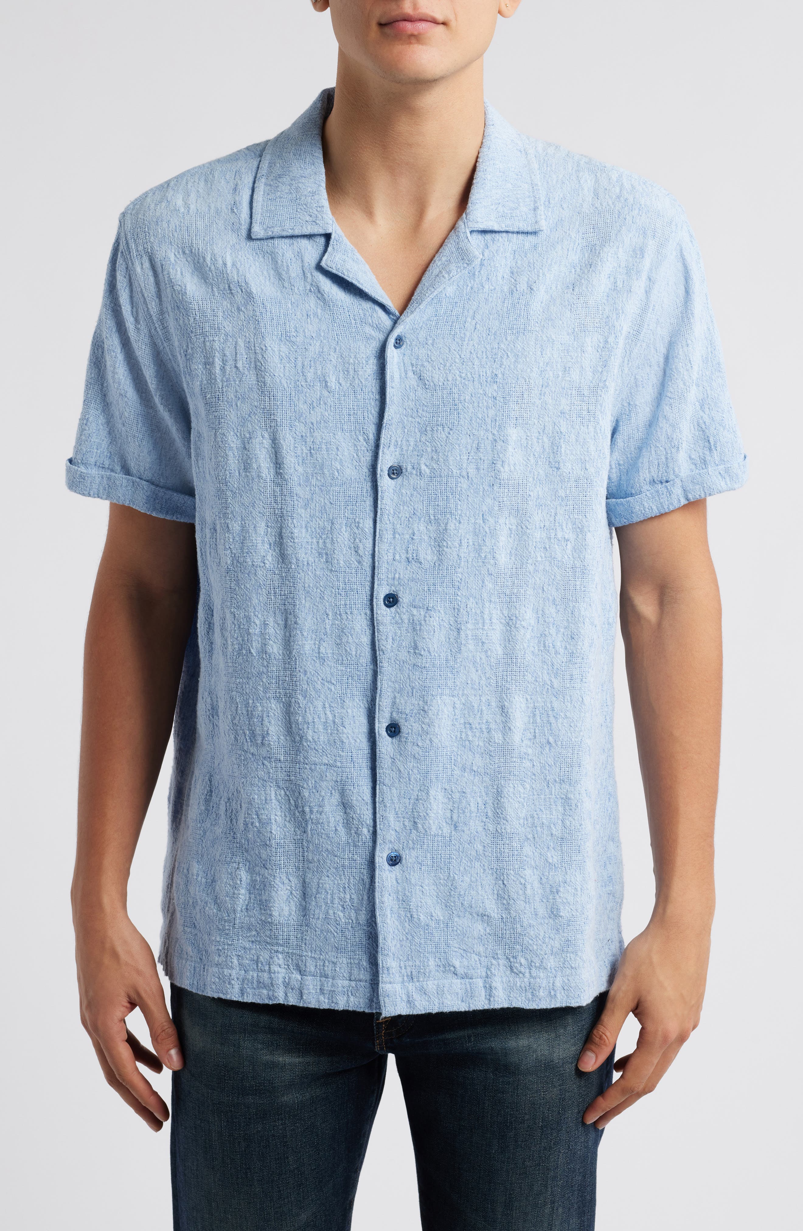 Rails Dresden Relaxed Fit Textured Short Sleeve Cotton Button-Up Shirt in Cerulean Ikat 
