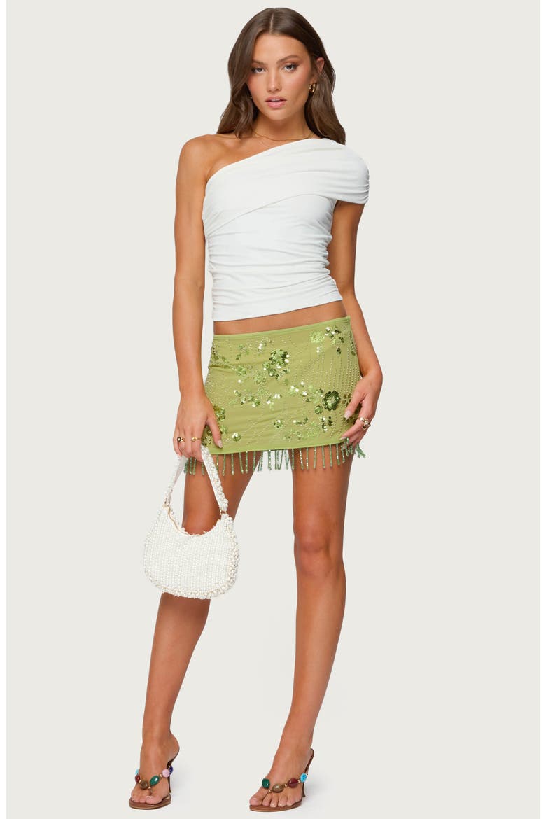 Embellished Fringe Semisheer Miniskirt, Alternate, color, GREEN