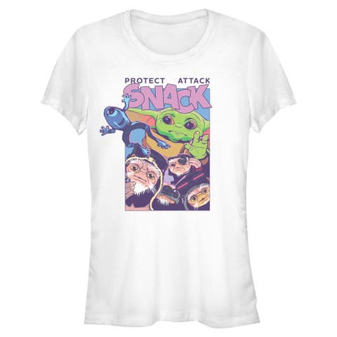 Junior's Star Wars The Mandalorian and Grogu Protect Attack Snack Collage  Graphic T-Shirt