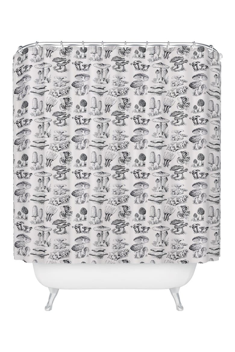Mushroom Collection Shower Curtain, Main, color, BLACK-WHITE