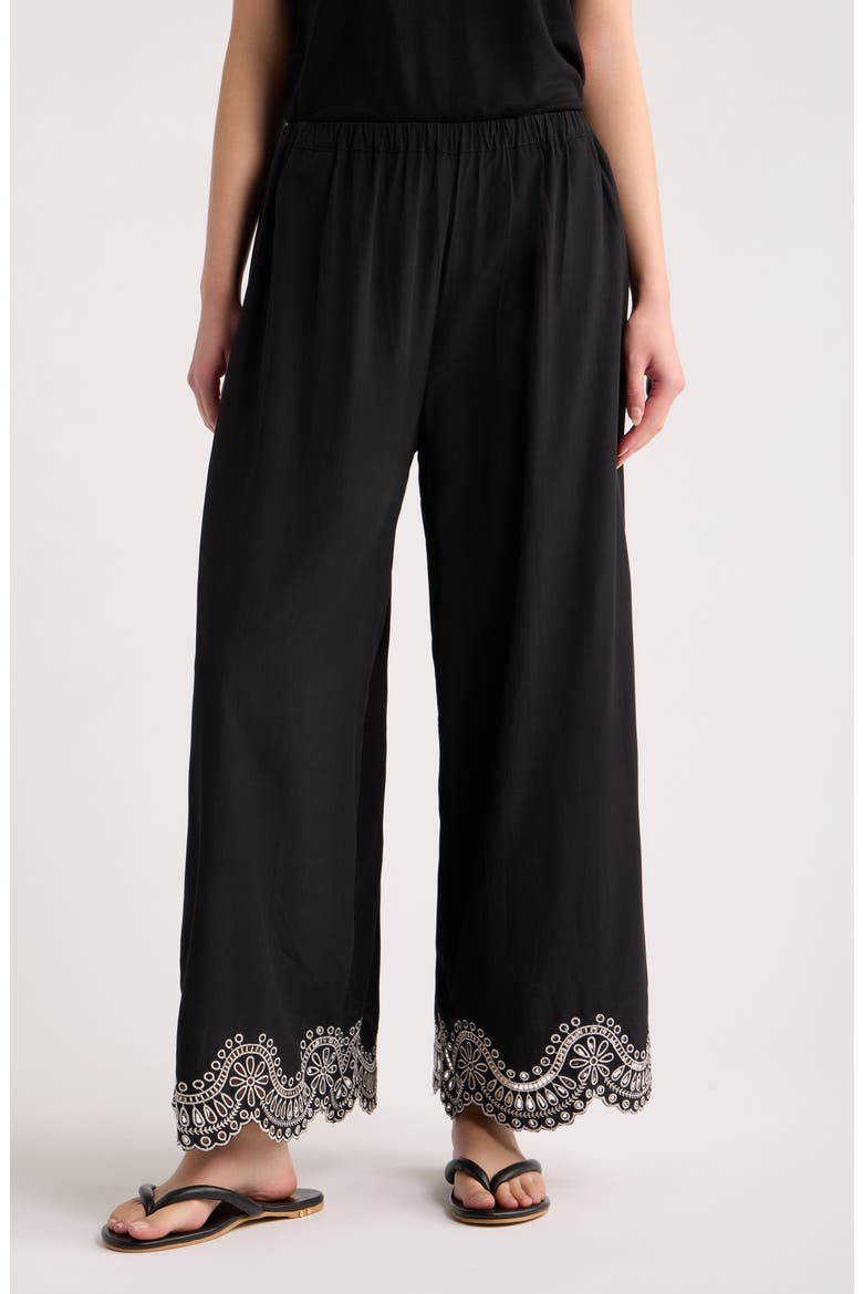 Isaly Embroidered Wide Leg Pants, Main, color, BLACK