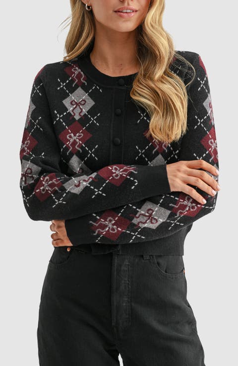 Argyle Bow Cropped Cardigan