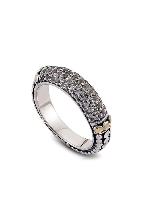 18K Gold & Sterling Silver Pavé Semiprecious Stone Band Ring