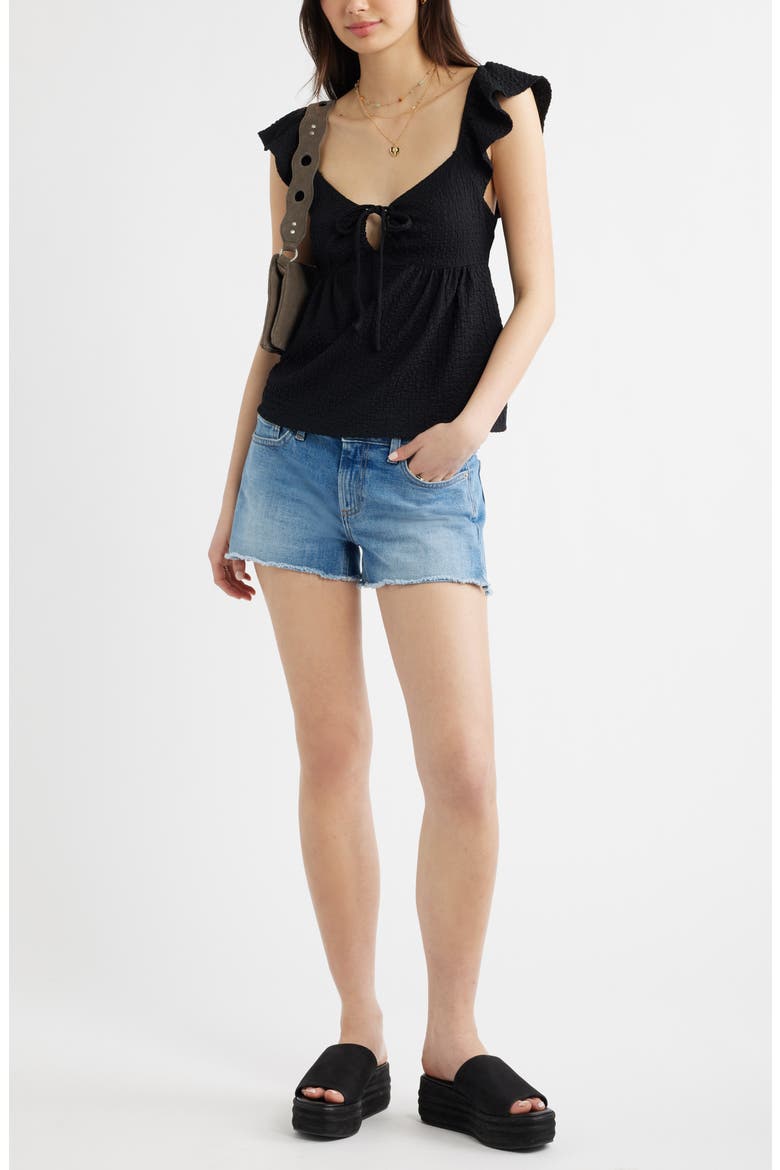 Flutter Sleeve Top, Alternate, color, BLACK